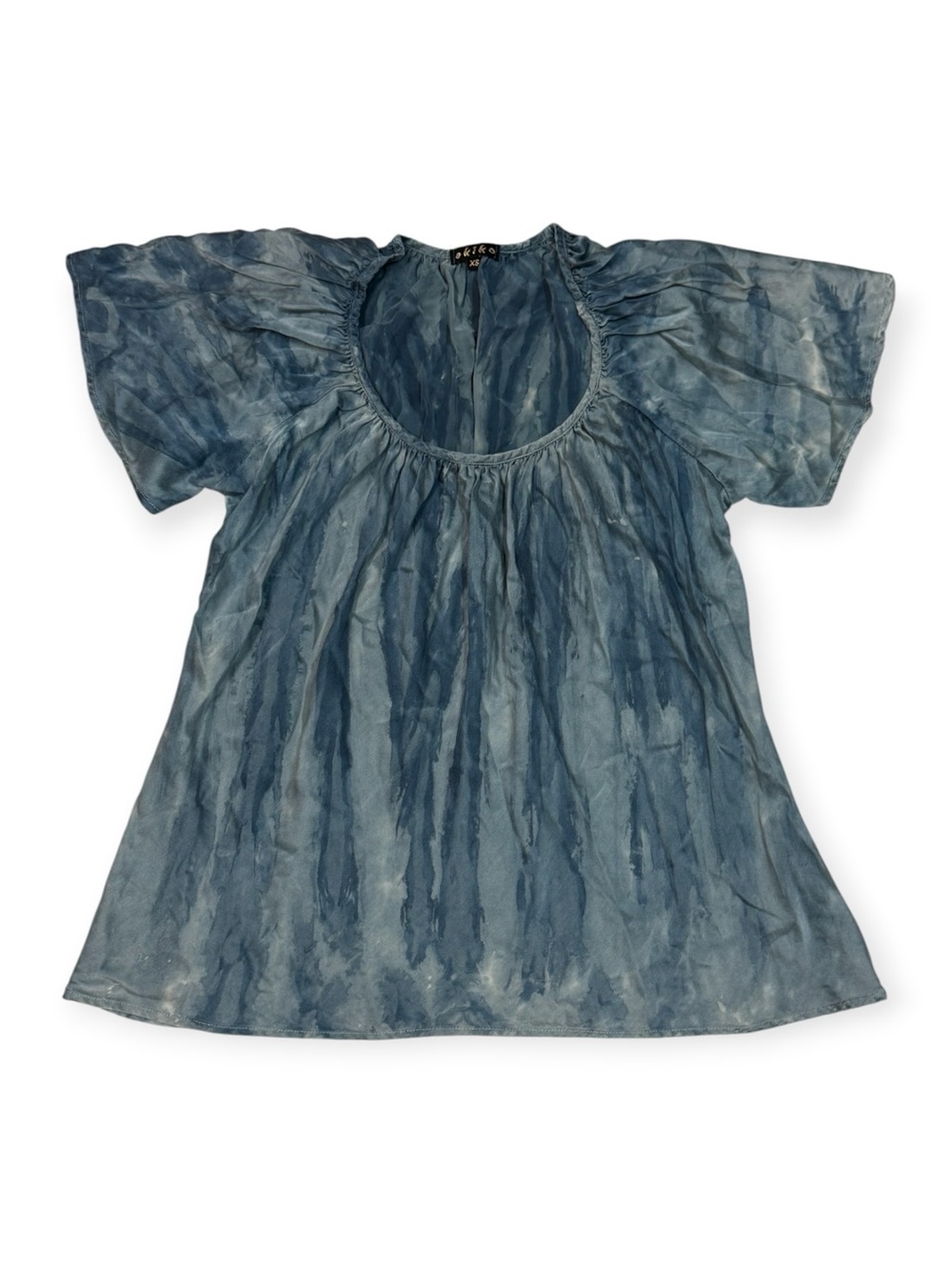 Akiko 100% Silk Blue Tie-Dye Peasant Top